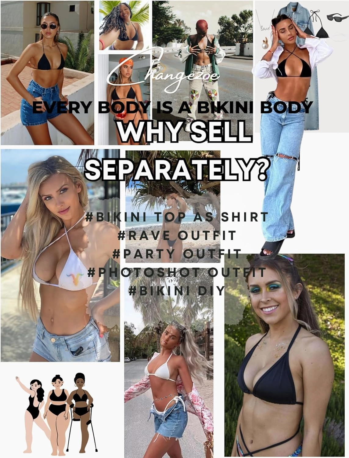 Triangle Bikini Tops for Women Halter String Bathing Suit Tops Sexy Brazilian Black White Swimsuit Top