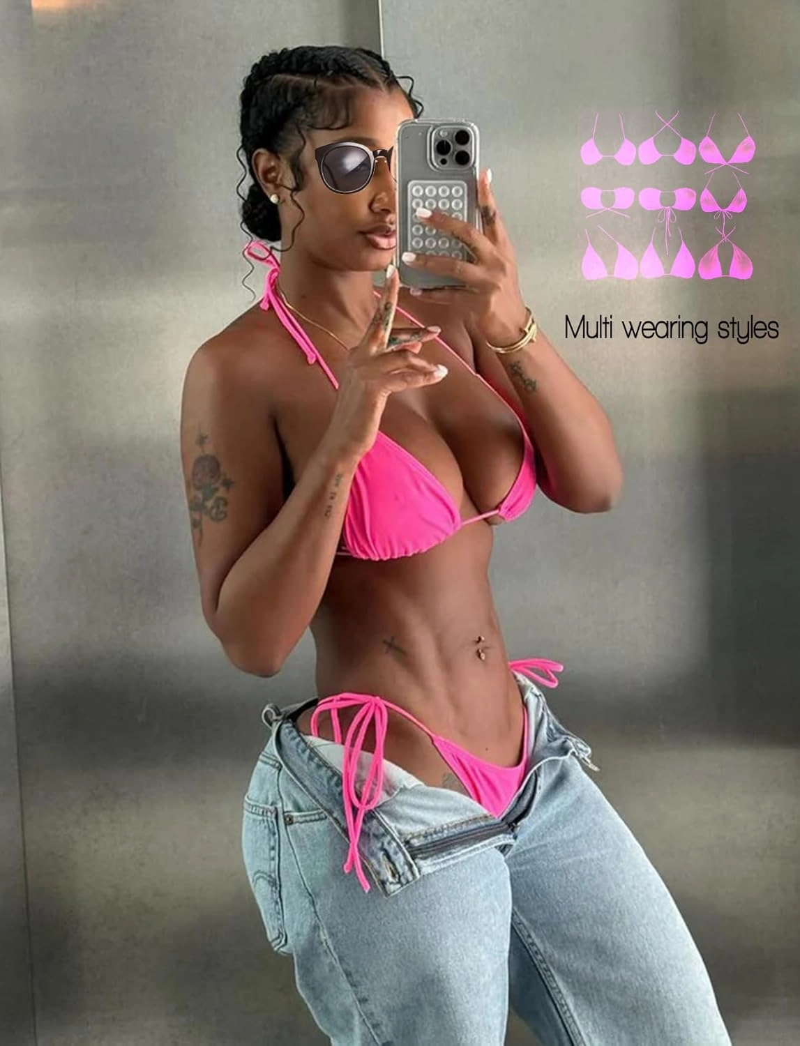 Triangle Bikini Tops for Women Halter String Bathing Suit Tops Sexy Brazilian Black White Swimsuit Top