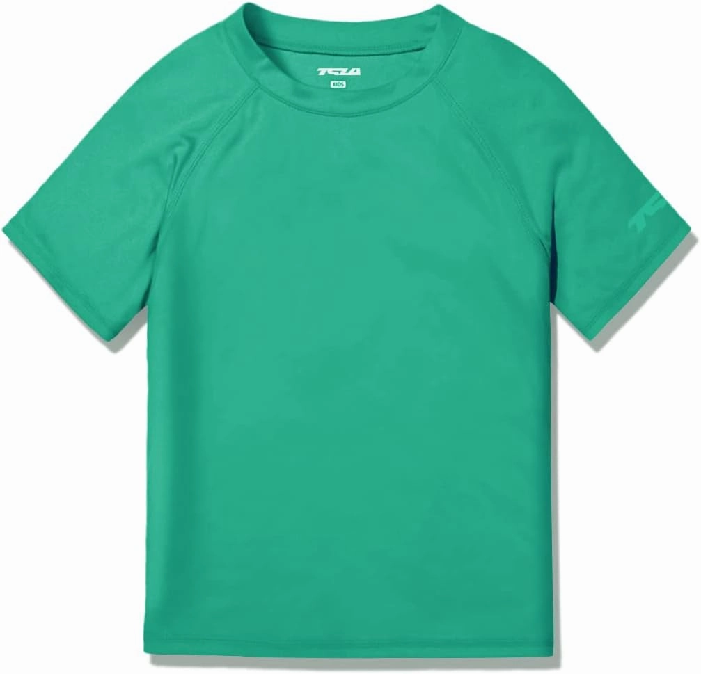 TSLA Youth Kids UPF 50  Short Sleeve, Aqua Water Swimsuit Top, UV/SPF Surf Swim Shirt