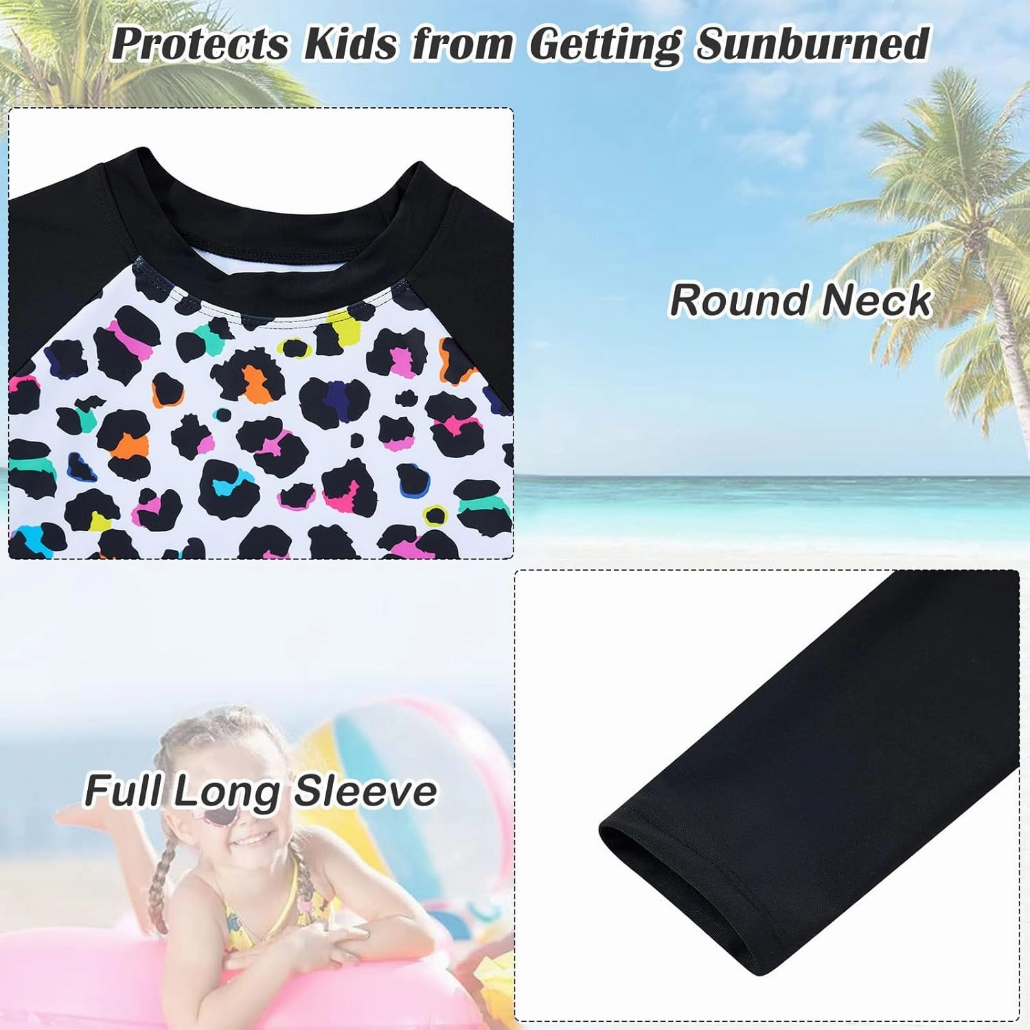 TUONROAD Girls 2 Pieces Rash Guard Swimsuit Long Sleeve Tankini for 4-10 Years