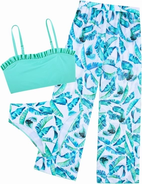 TUONROAD Girls 3 Pieces Bikini Bathing Suit with Rash Guard Pants Quick Dry Swimsuit Cover-Up Sets 6-12T