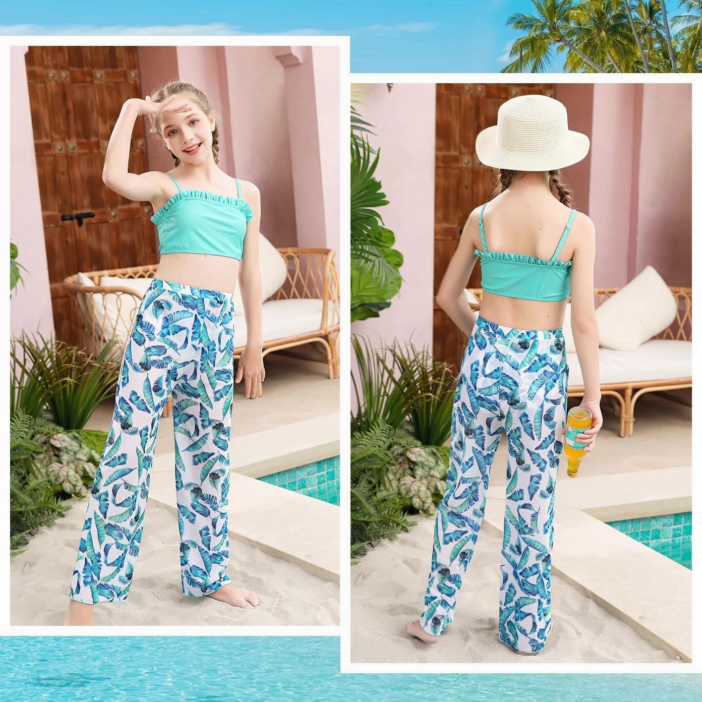 TUONROAD Girls 3 Pieces Bikini Bathing Suit with Rash Guard Pants Quick Dry Swimsuit Cover-Up Sets 6-12T