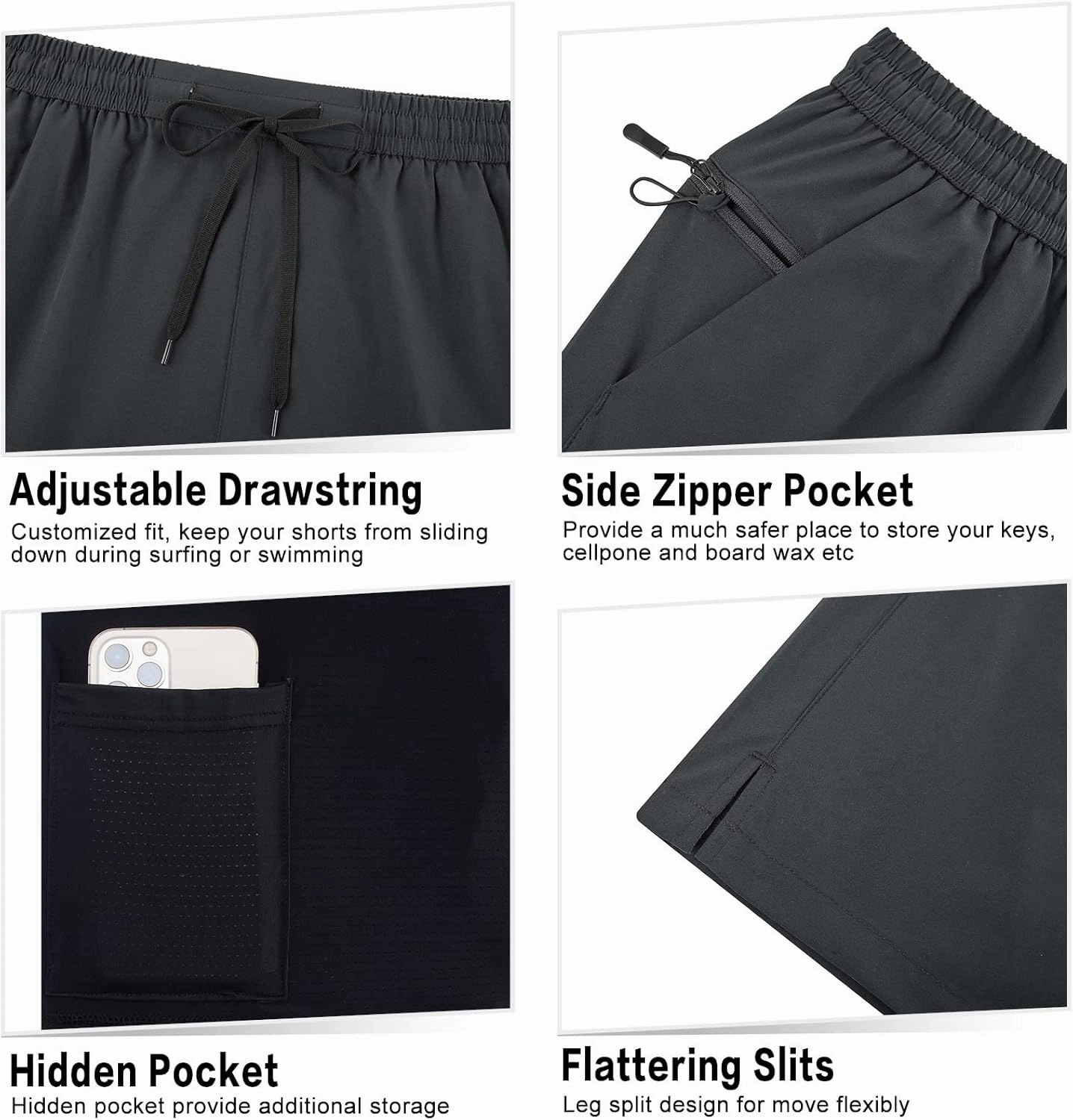 TUONROAD Mens Swim Trunks with Compression Liner 2 in 1 Board Shorts 7 Inch Quick Dry Swimming Shorts with Zipper Pockets