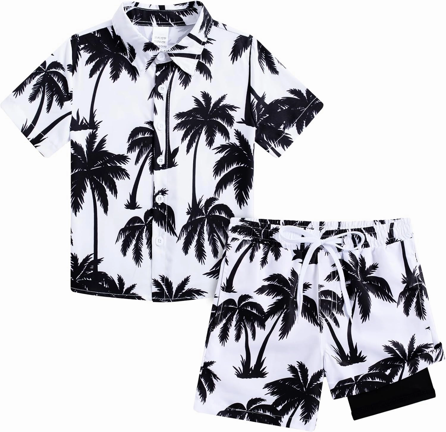 UNICOMIDEA Boys Hawaiian Outfits Tropical Print Button Down Shirt   Swim Trunks 2 Piece Sets for 5-12T Kids