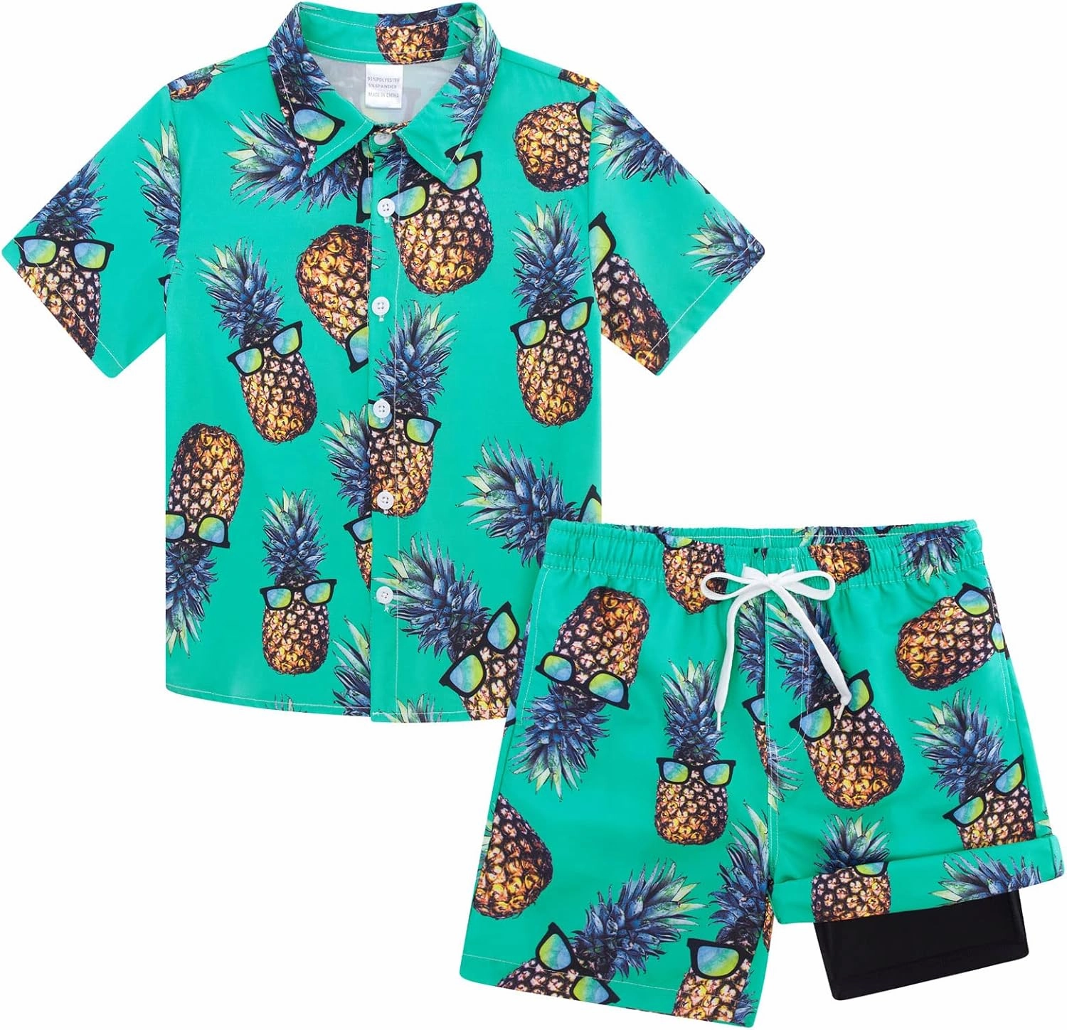 UNICOMIDEA Boys Hawaiian Outfits Tropical Print Button Down Shirt   Swim Trunks 2 Piece Sets for 5-12T Kids