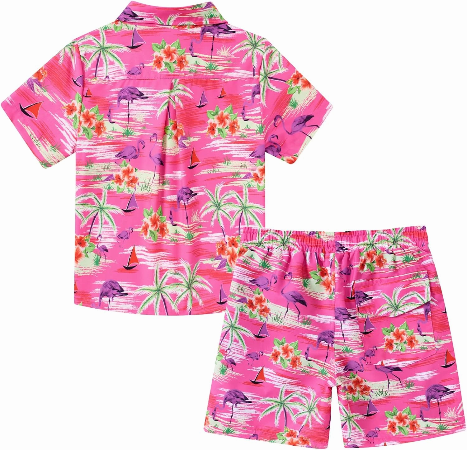 UNICOMIDEA Boys Hawaiian Outfits Tropical Print Button Down Shirt   Swim Trunks 2 Piece Sets for 5-12T Kids