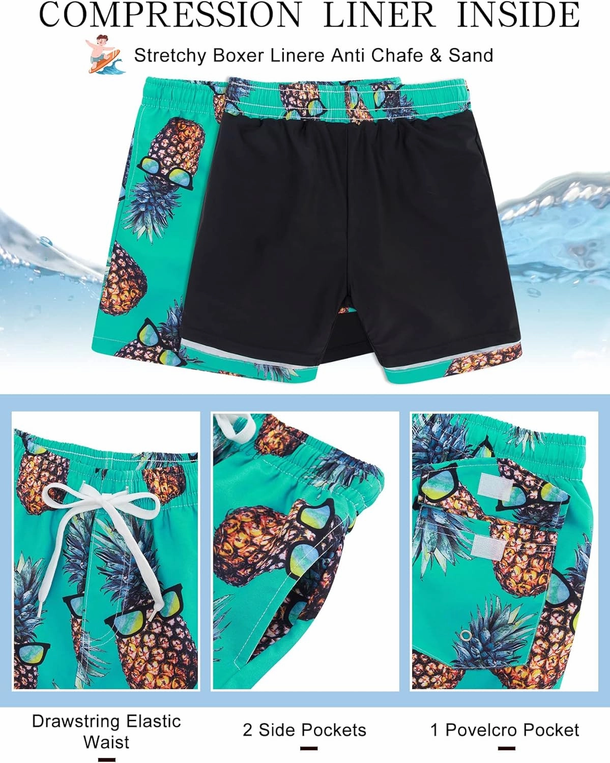 UNICOMIDEA Boys Hawaiian Outfits Tropical Print Button Down Shirt   Swim Trunks 2 Piece Sets for 5-12T Kids