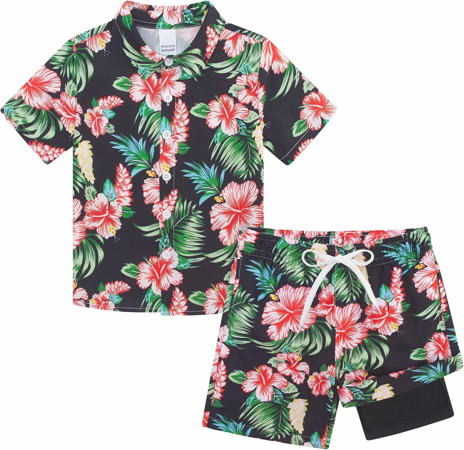 UNICOMIDEA Boys Hawaiian Outfits Tropical Print Button Down Shirt   Swim Trunks 2 Piece Sets for 5-12T Kids