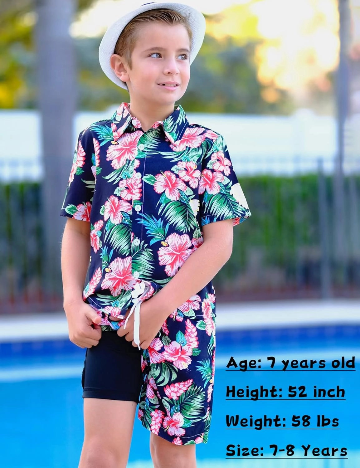 UNICOMIDEA Boys Hawaiian Outfits Tropical Print Button Down Shirt   Swim Trunks 2 Piece Sets for 5-12T Kids