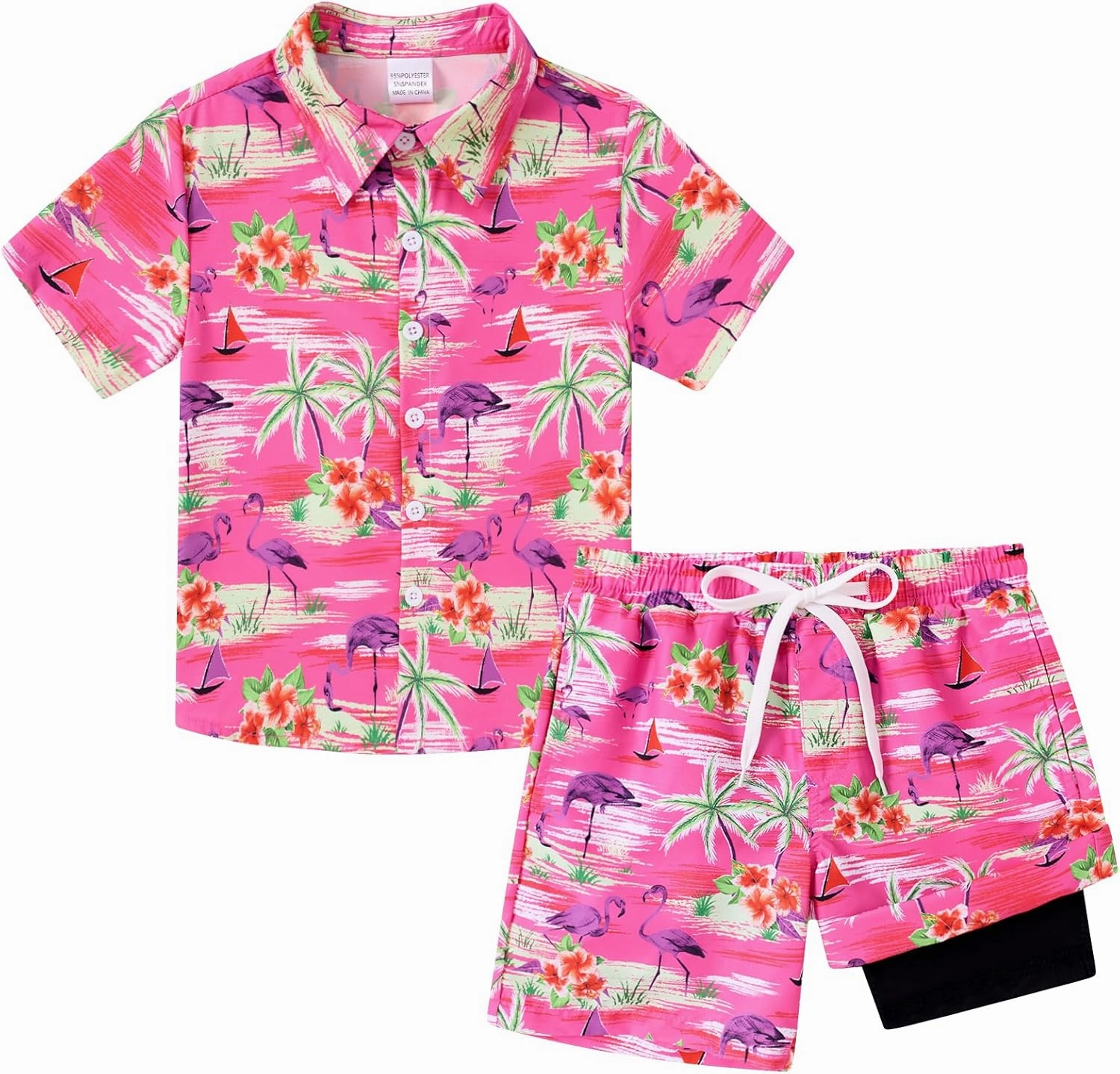 UNICOMIDEA Boys Hawaiian Outfits Tropical Print Button Down Shirt   Swim Trunks 2 Piece Sets for 5-12T Kids