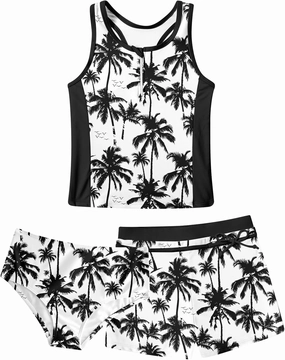 UNICOMIDEA Girls Swimsuits 3 Pieces Tankini Bathing Suit Kids Beach Zipper Bikini Swimwear with Shorts for 7-12 Years