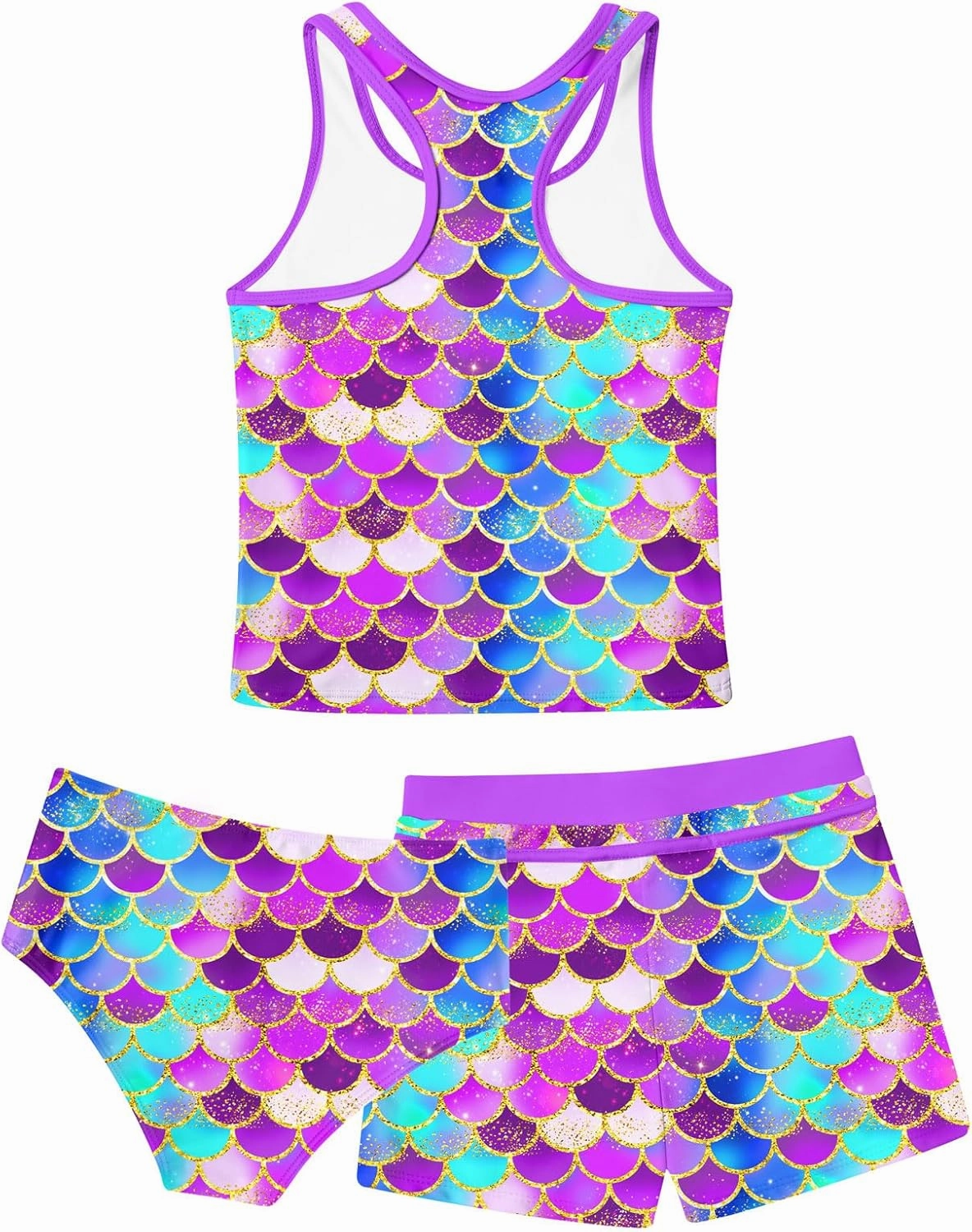 UNICOMIDEA Girls Swimsuits 3 Pieces Tankini Bathing Suit Kids Beach Zipper Bikini Swimwear with Shorts for 7-12 Years