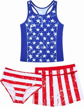 UNICOMIDEA Girls Swimsuits 3 Pieces Tankini Bathing Suit Kids Beach Zipper Bikini Swimwear with Shorts for 7-12 Years