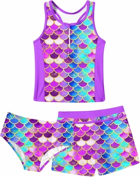 UNICOMIDEA Girls Swimsuits 3 Pieces Tankini Bathing Suit Kids Beach Zipper Bikini Swimwear with Shorts for 7-12 Years