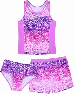 UNICOMIDEA Girls Swimsuits 3 Pieces Tankini Bathing Suit Kids Beach Zipper Bikini Swimwear with Shorts for 7-12 Years
