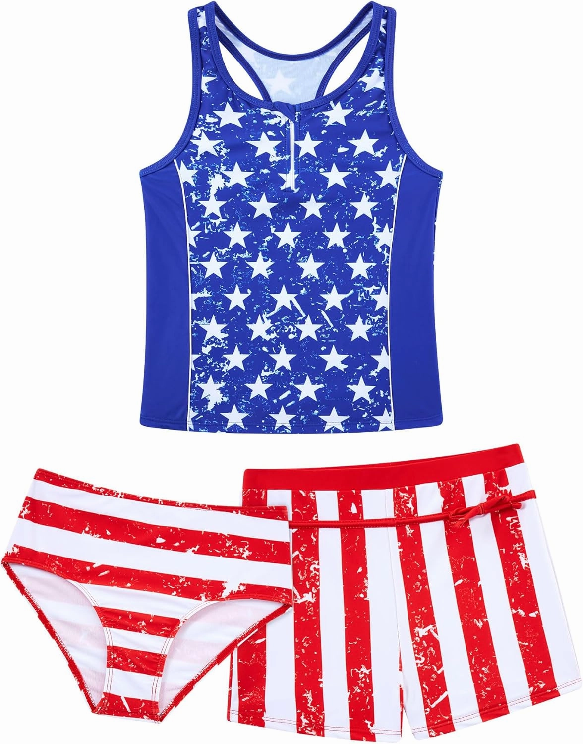 UNICOMIDEA Girls Swimsuits 3 Pieces Tankini Bathing Suit Kids Beach Zipper Bikini Swimwear with Shorts for 7-12 Years