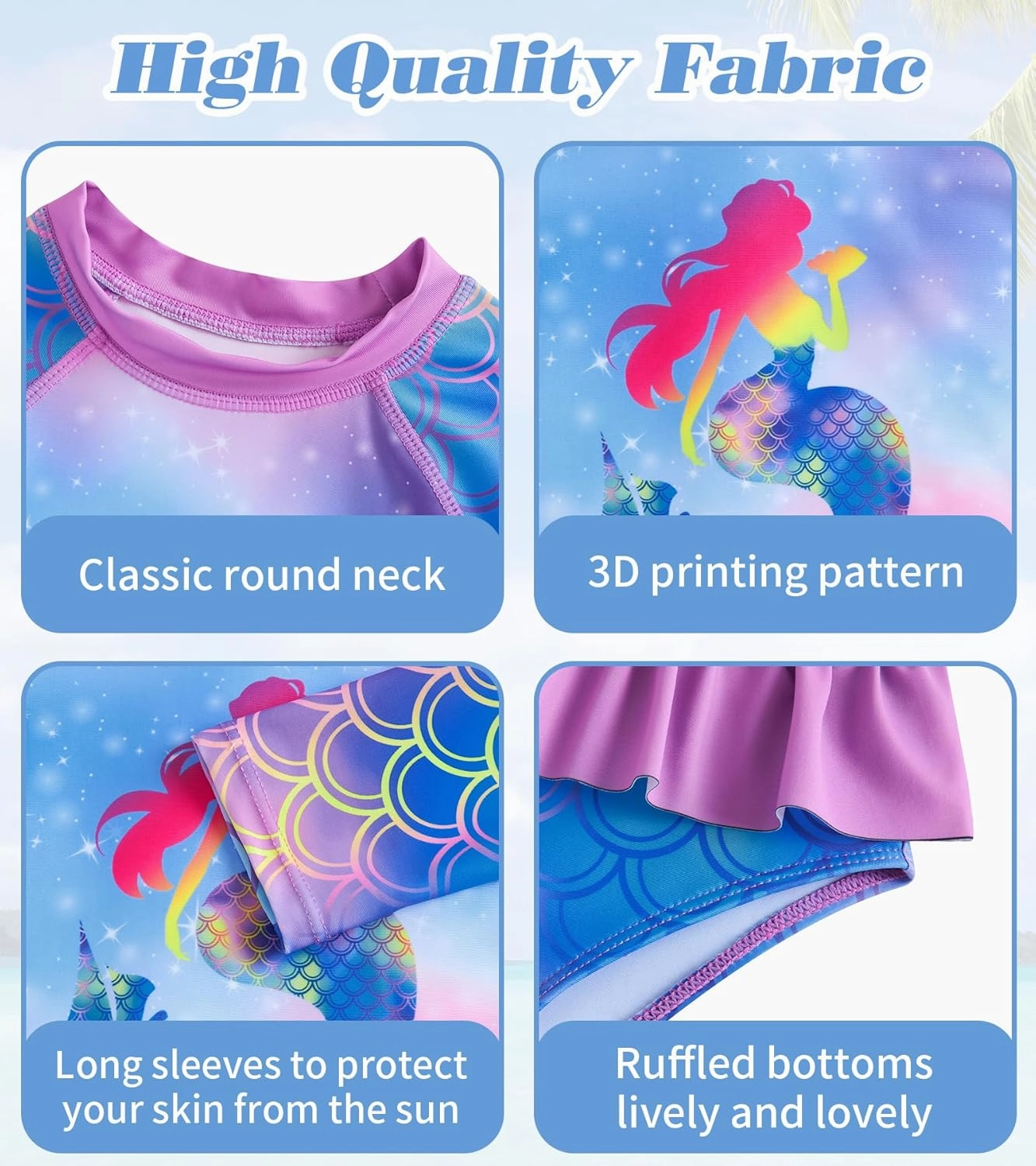 UNIFACO Toddler Girls Swimsuit Rashguard Set Summer Beach Breathable Tankini with UPF 50  Sun Protection 2-8T