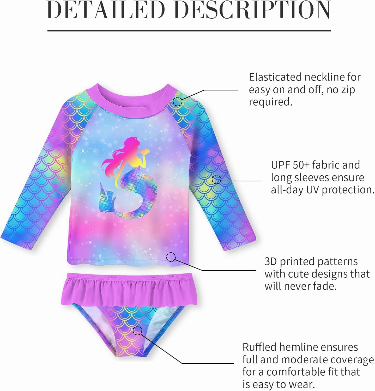 UNIFACO Toddler Girls Swimsuit Rashguard Set Summer Beach Breathable Tankini with UPF 50  Sun Protection 2-8T