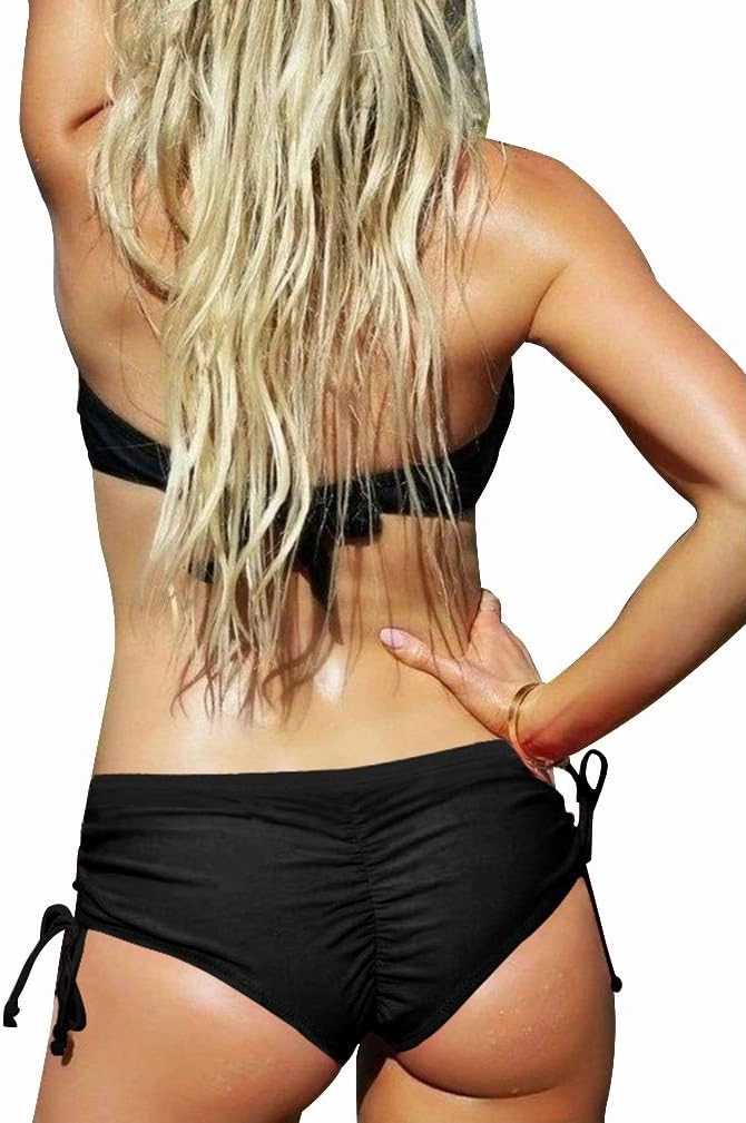 Upopby Women's Sexy Boyshort Bikini Bottom Side Tie Cheeky Swimsuit Bottoms Ruched Tankini Swim Shorts