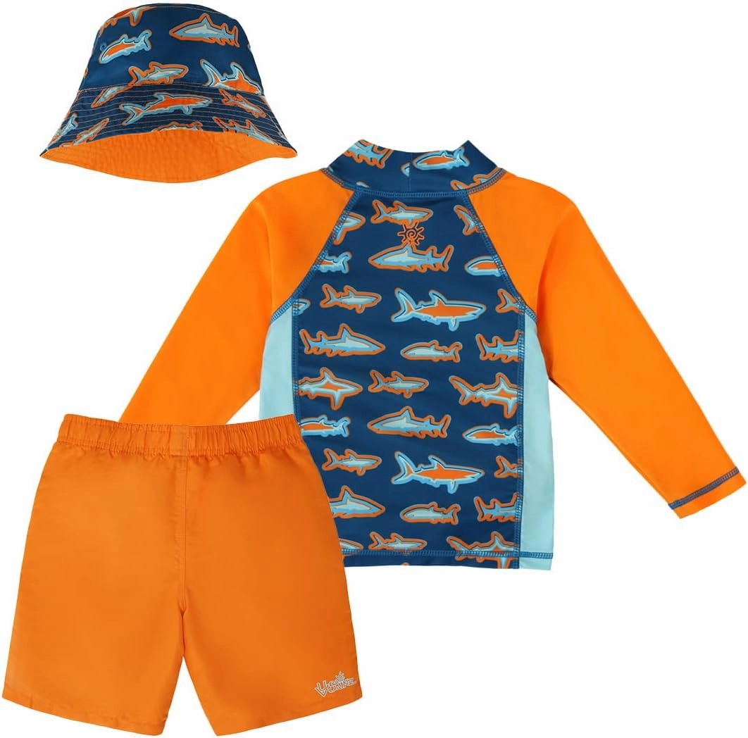 UV SKINZ Boys 3 Piece Sun and Swim Set with UPF 50  Sun Protection  Boys Swimsuit, Toddler Swim Suits