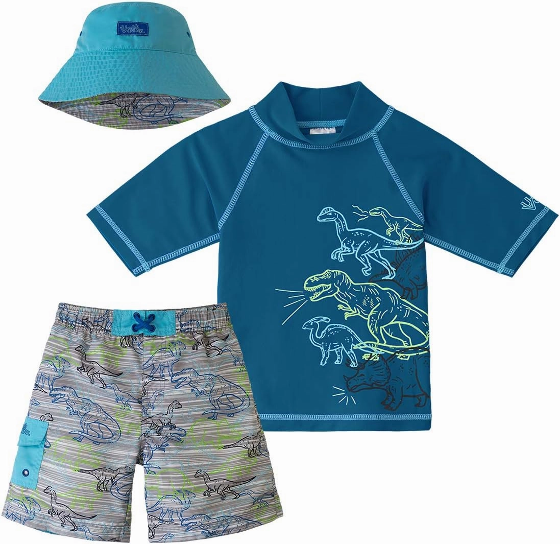 UV SKINZ Boys 3 Piece Sun and Swim Set with UPF 50  Sun Protection  Boys Swimsuit, Toddler Swim Suits
