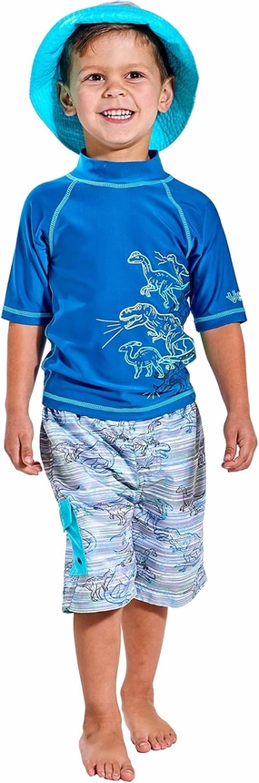 UV SKINZ Boys 3 Piece Sun and Swim Set with UPF 50  Sun Protection  Boys Swimsuit, Toddler Swim Suits