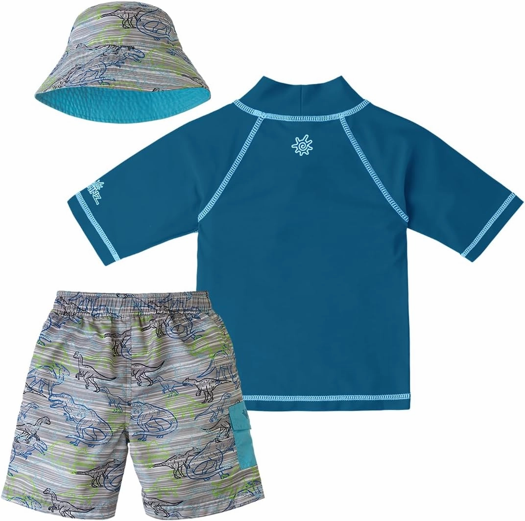 UV SKINZ Boys 3 Piece Sun and Swim Set with UPF 50  Sun Protection  Boys Swimsuit, Toddler Swim Suits