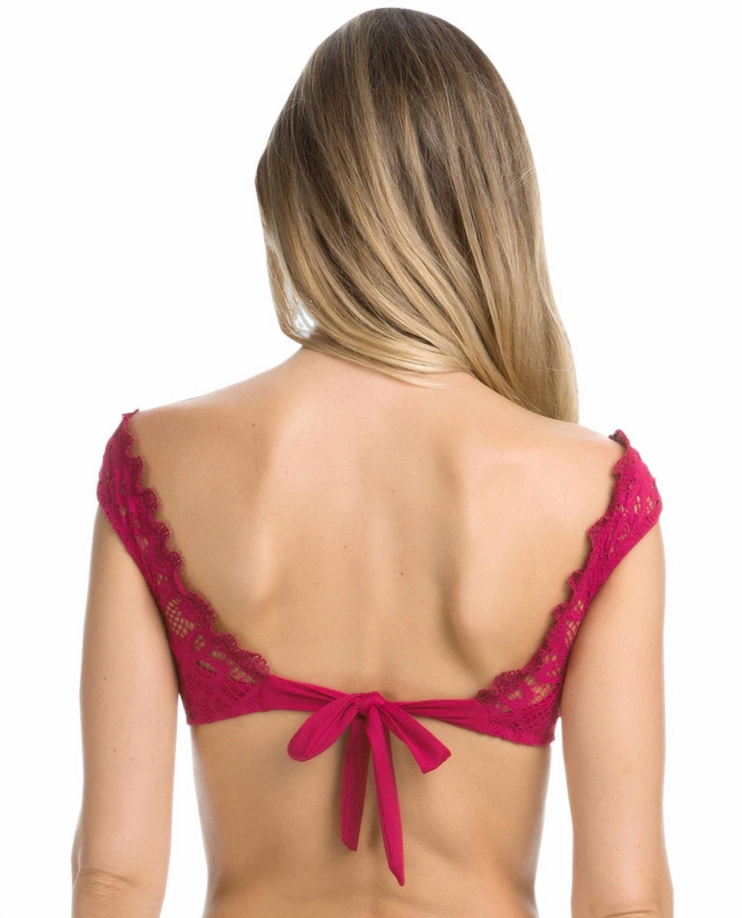 V-Neck Off The Shoulder Bikini Top In Raspberry