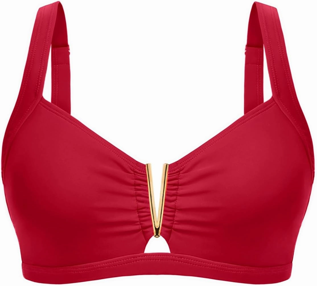 V Wired Bikini Top Only - Vintage Swim Top Padded Bra Swimsuits