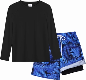 Valcatch Boys Swim Set Long Sleeve Rash Guard 2 Piece UPF 50  Swim Shirt & Trunks with Compression Liner Kids Youth Swimsuits
