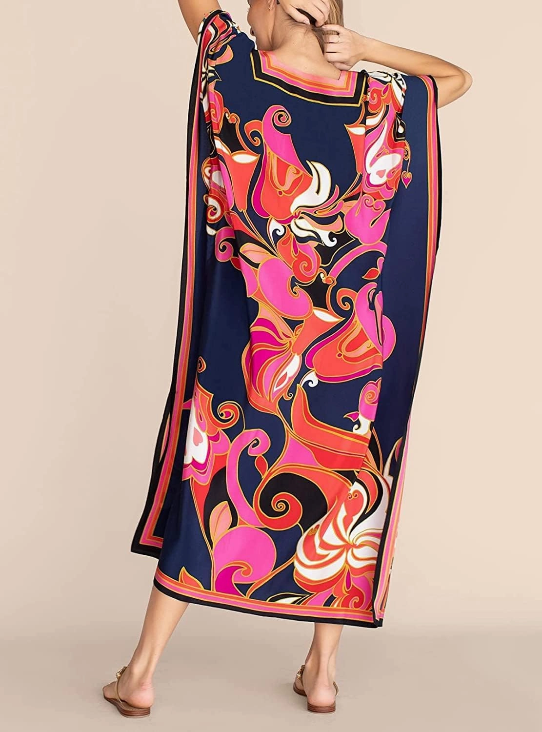 Venasha Womens Caftan Floral Print Kaftan Dress Short Sleeve Swimsuit Cover up Loungewear for Summer