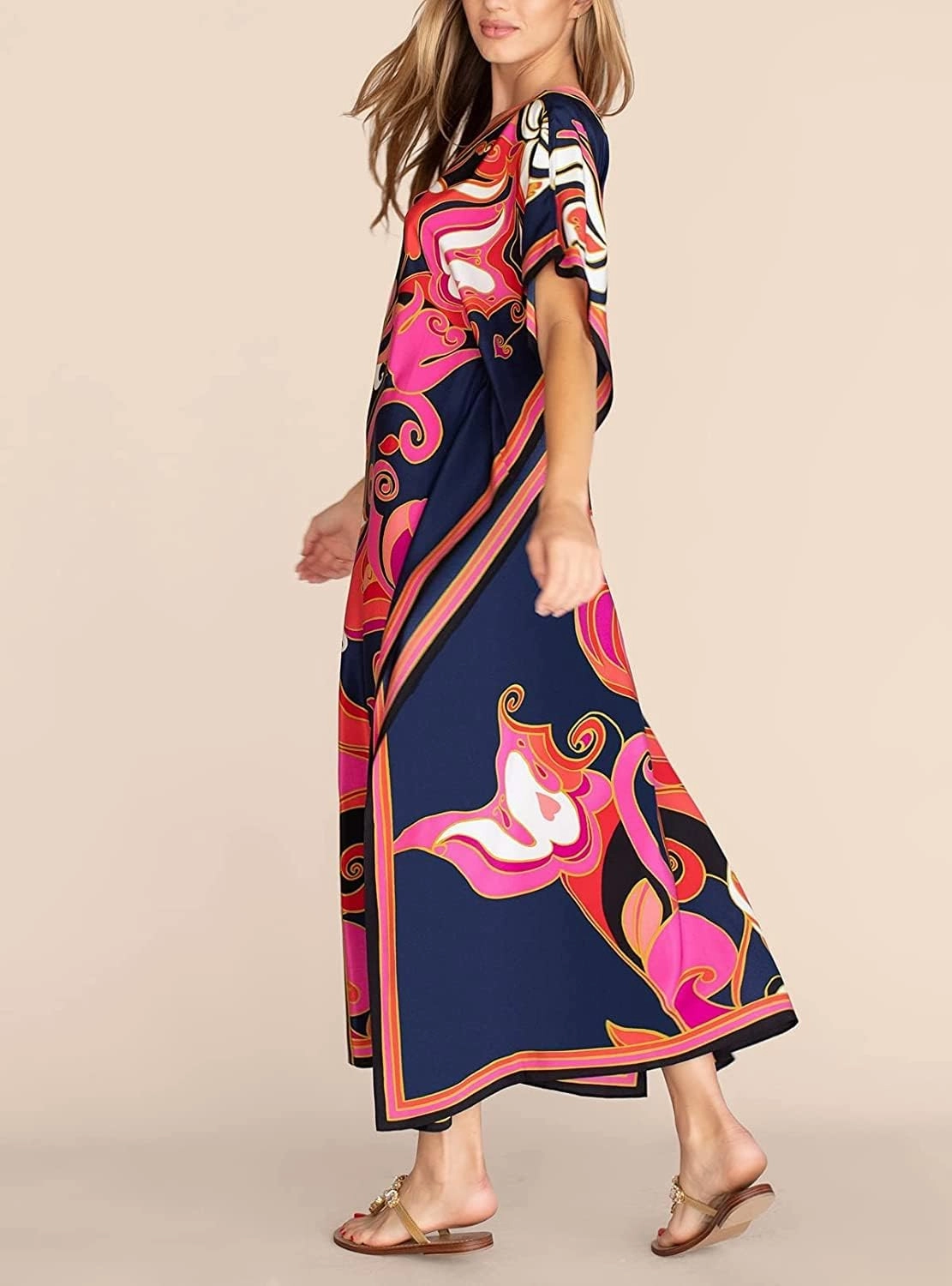 Venasha Womens Caftan Floral Print Kaftan Dress Short Sleeve Swimsuit Cover up Loungewear for Summer