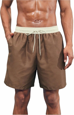 Verdusa Men's Colorblock Elastic Drawstring Waist Swim Trunks Summer Beach Board Shorts with Pockets