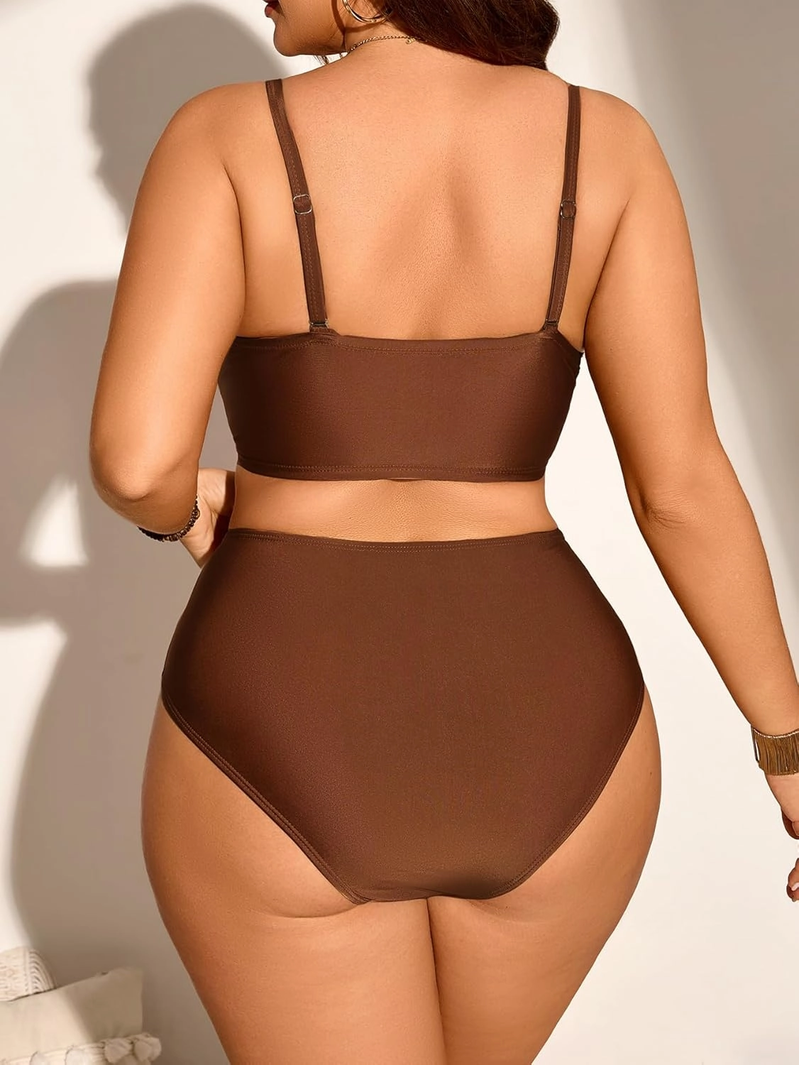 Verdusa Women's 2 Piece Plus Size High Waisted Bikini Sets Patchwork Full Coverage Bahting Suits