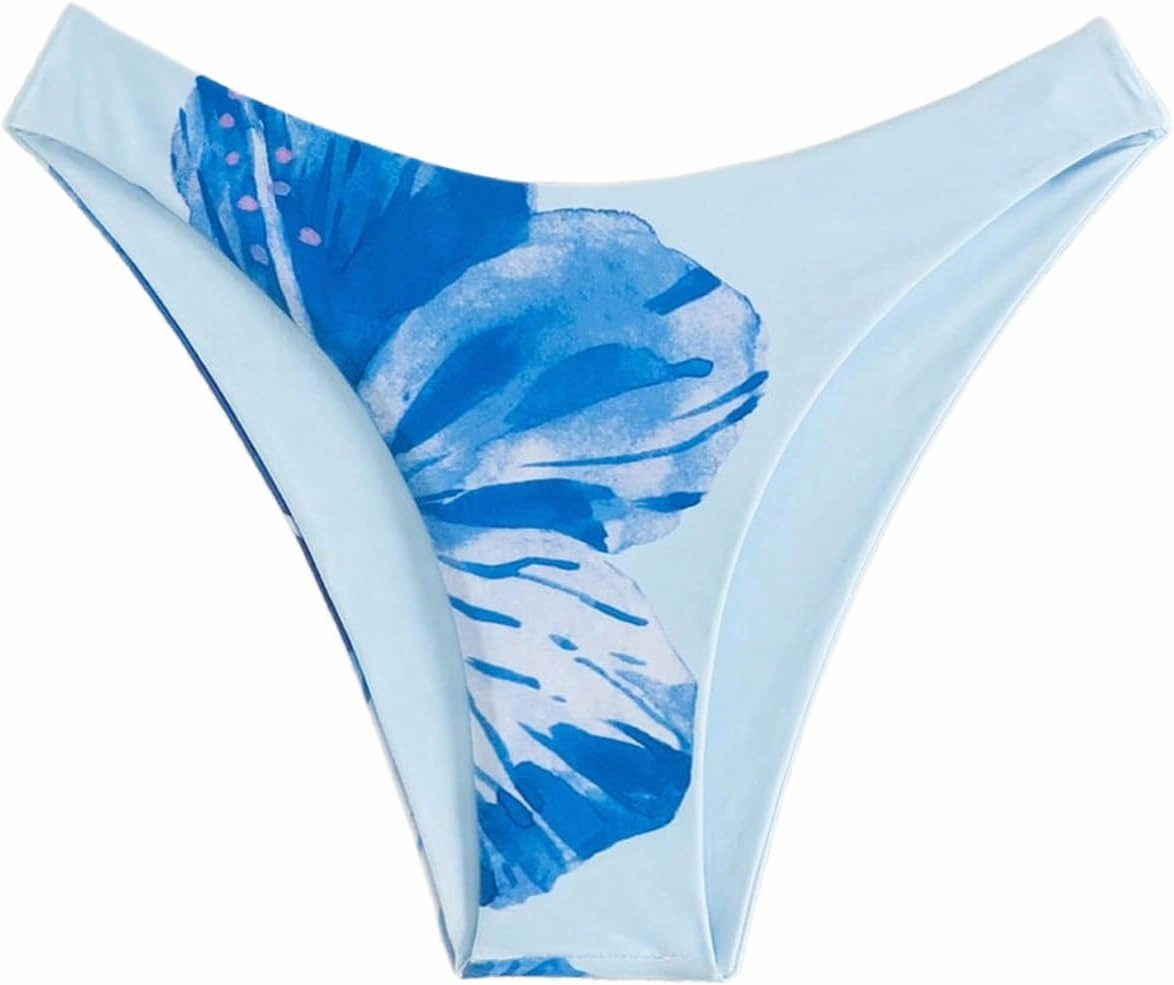 Verdusa Women's Colorblock Floral Bikini Bottoms Low Waist Beach Swim Briefs Panty