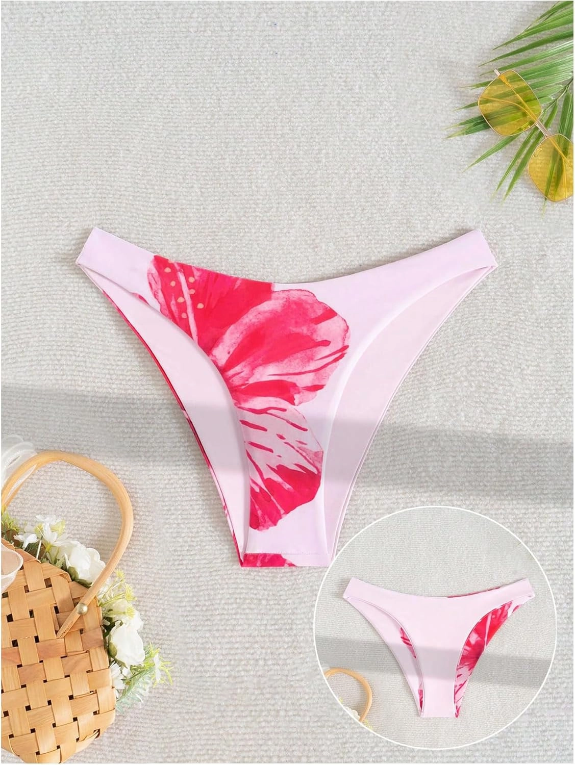 Verdusa Women's Colorblock Floral Bikini Bottoms Low Waist Beach Swim Briefs Panty