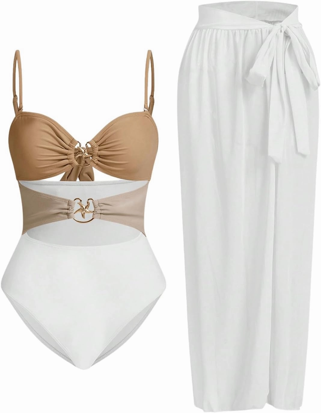 Verdusa Women's Cut Out One Piece Backless Wireless Swimsuit with Cover Up Skirt