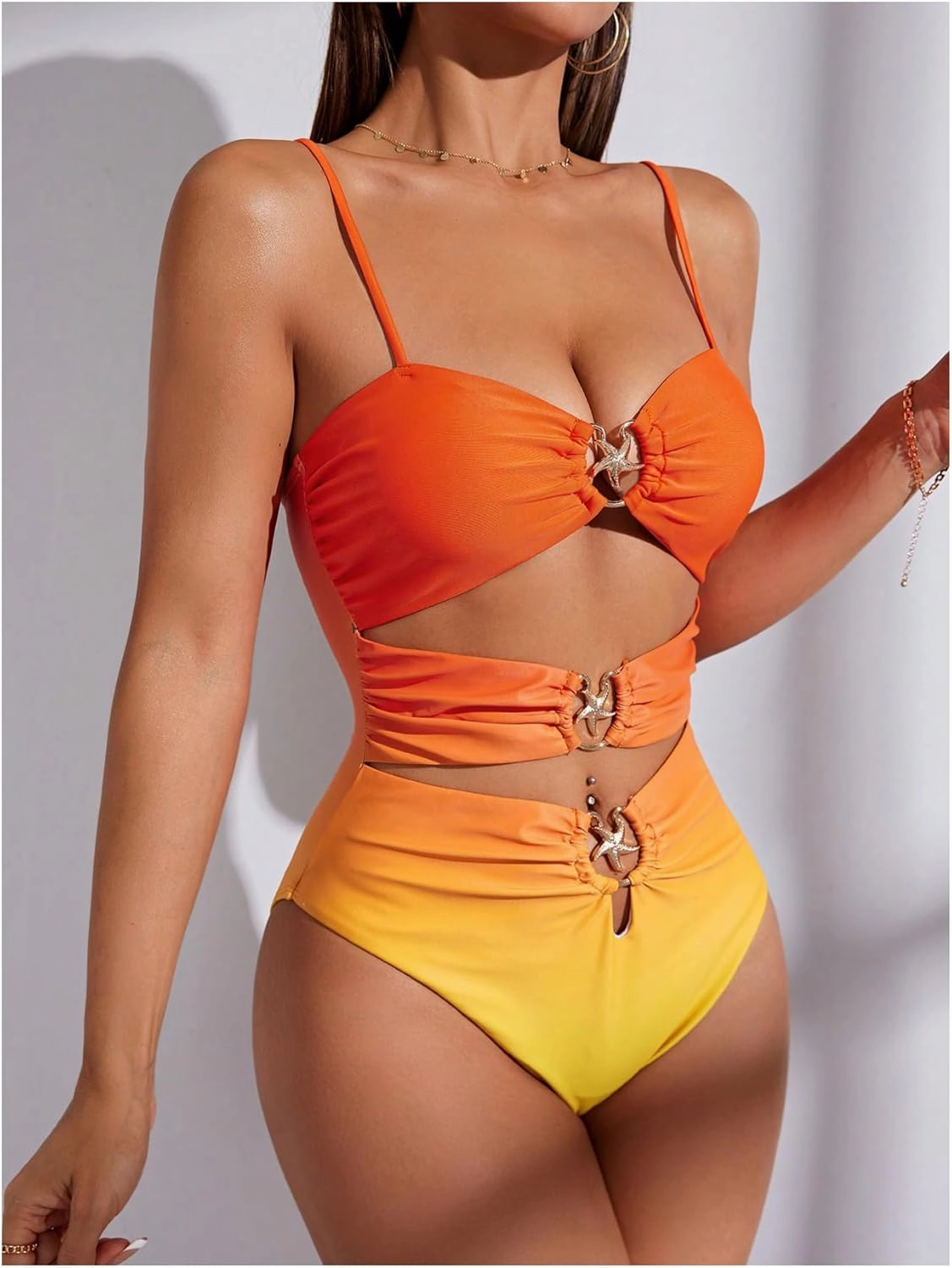 Verdusa Women's Cut Out One Piece Backless Wireless Swimsuit with Cover Up Skirt