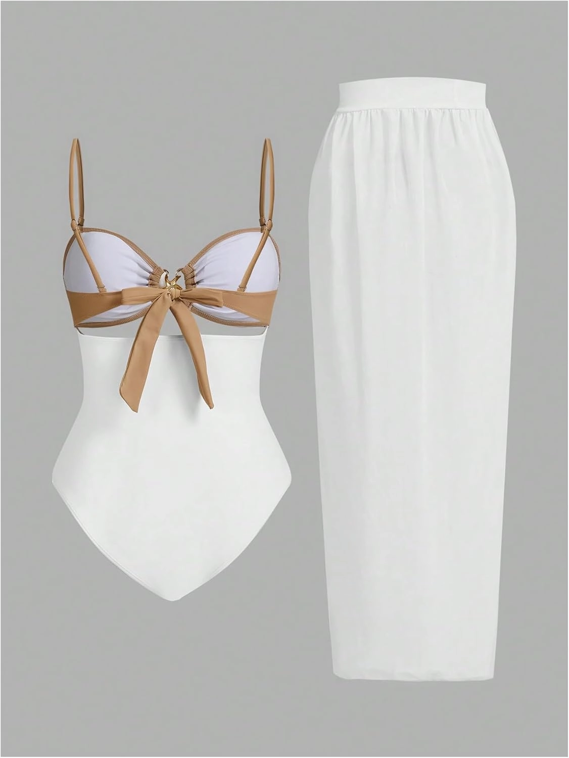 Verdusa Women's Cut Out One Piece Backless Wireless Swimsuit with Cover Up Skirt