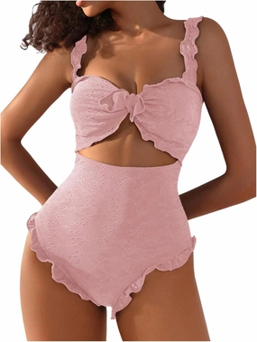 Verdusa Women's Cut Out One Piece Swimsuit Frill Trim Tummy Control Bathing Suit