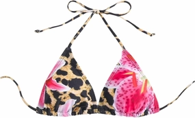 Verdusa Women's Leopard Print Triangle Halter Bikini Tops Floral Tie Back Swimwear Top