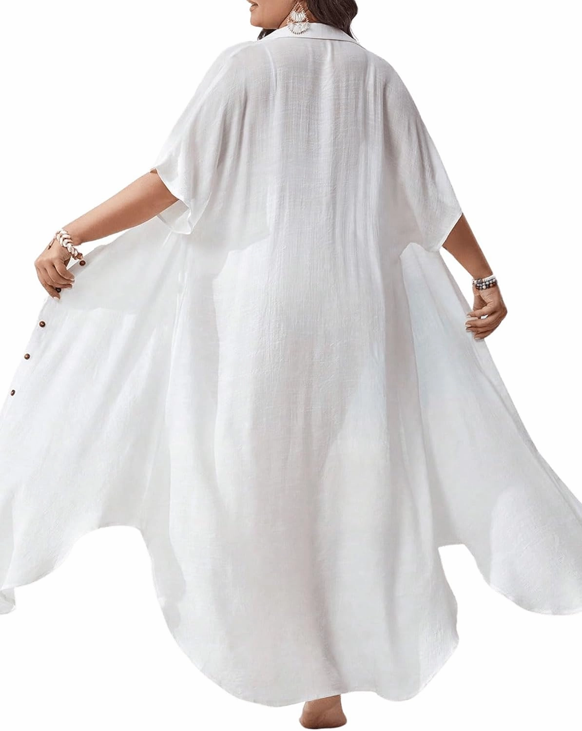 Verdusa Women's Plus Size Sheer Mesh Half Sleeve Loose Swimsuit Maxi Dress Cover Up