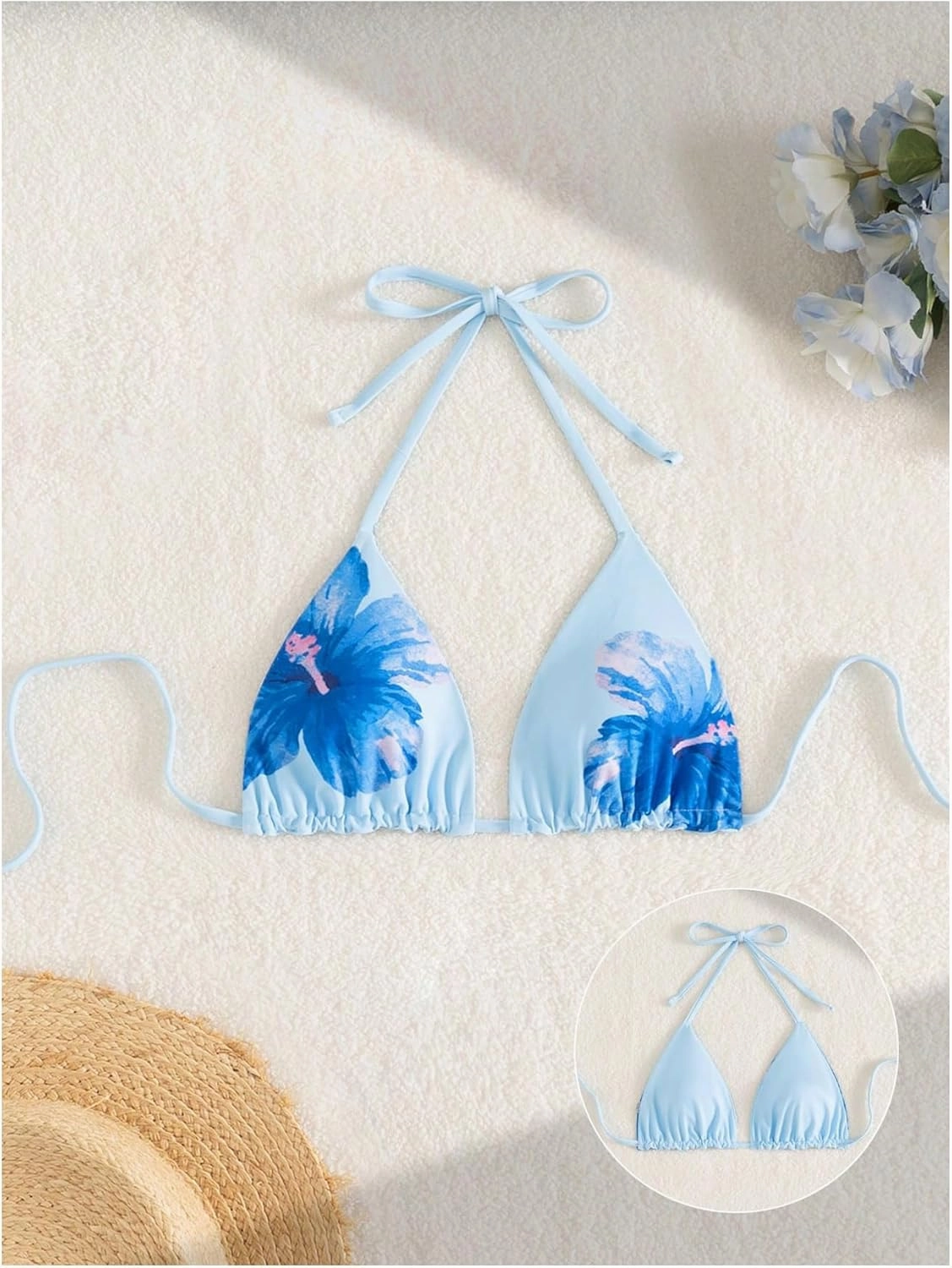 Verdusa Women's Reversible Floral Print Triangle Halter Bikini Tops Tie Backless Swimwear Top