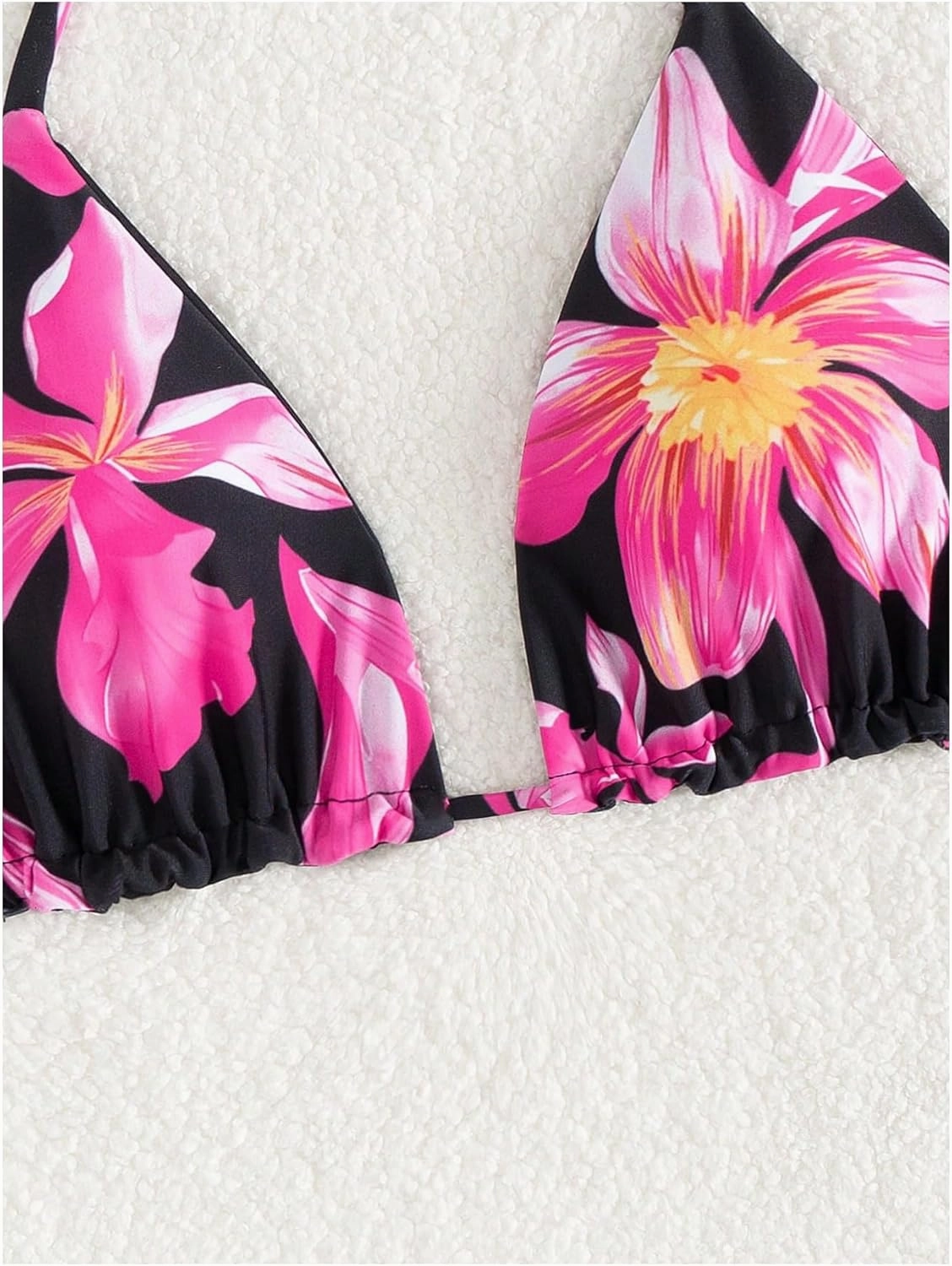 Verdusa Women's Reversible Floral Print Triangle Halter Bikini Tops Tie Backless Swimwear Top