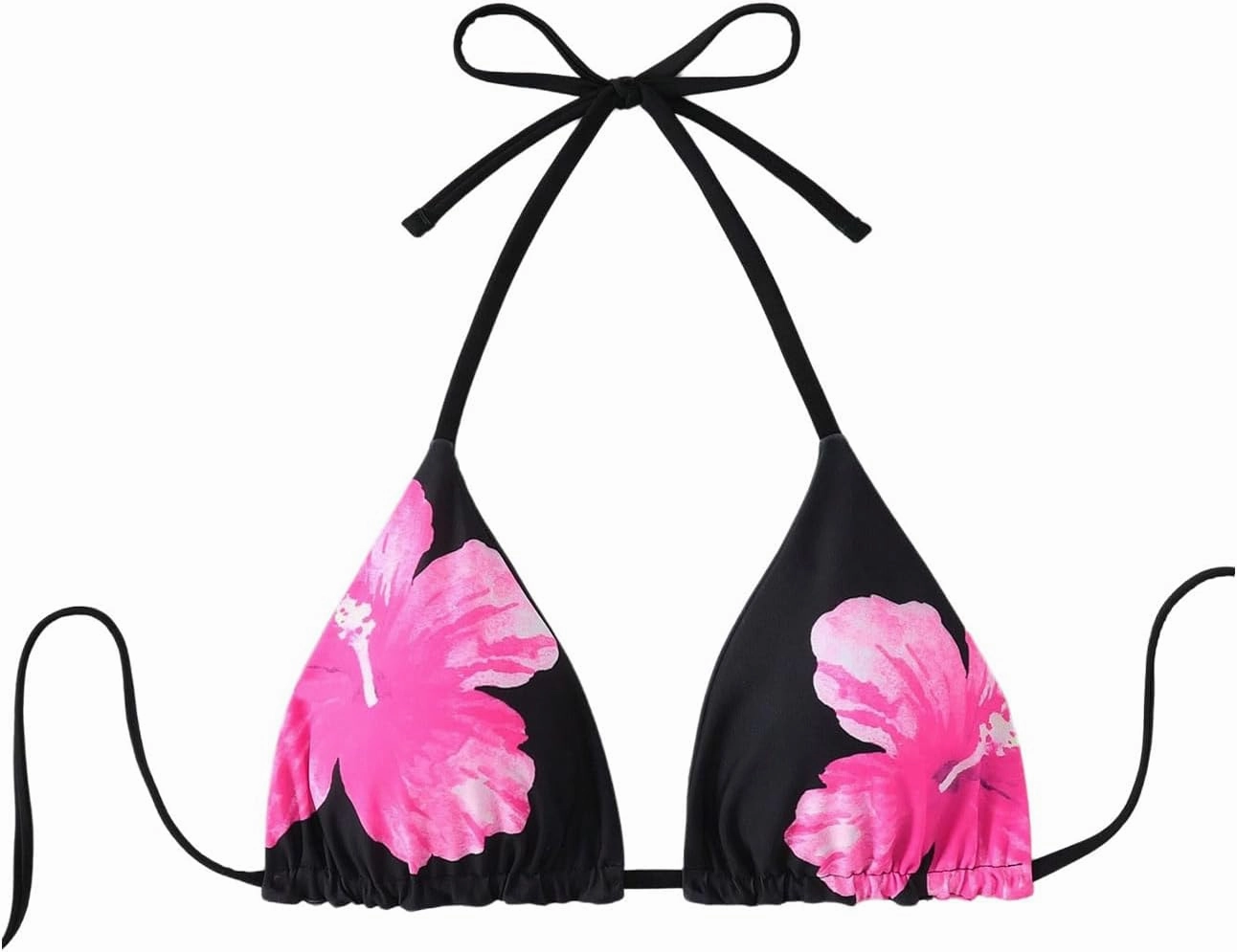 Verdusa Women's Reversible Floral Print Triangle Halter Bikini Tops Tie Backless Swimwear Top
