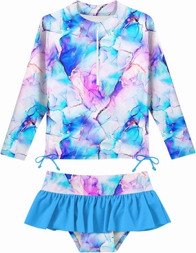 Vieille Toddler Girls Swimsuit 2 Piece Rash Guard Sets Long Sleeve Bathing Suit with UPF 50  Sun Protection 2-6 Years