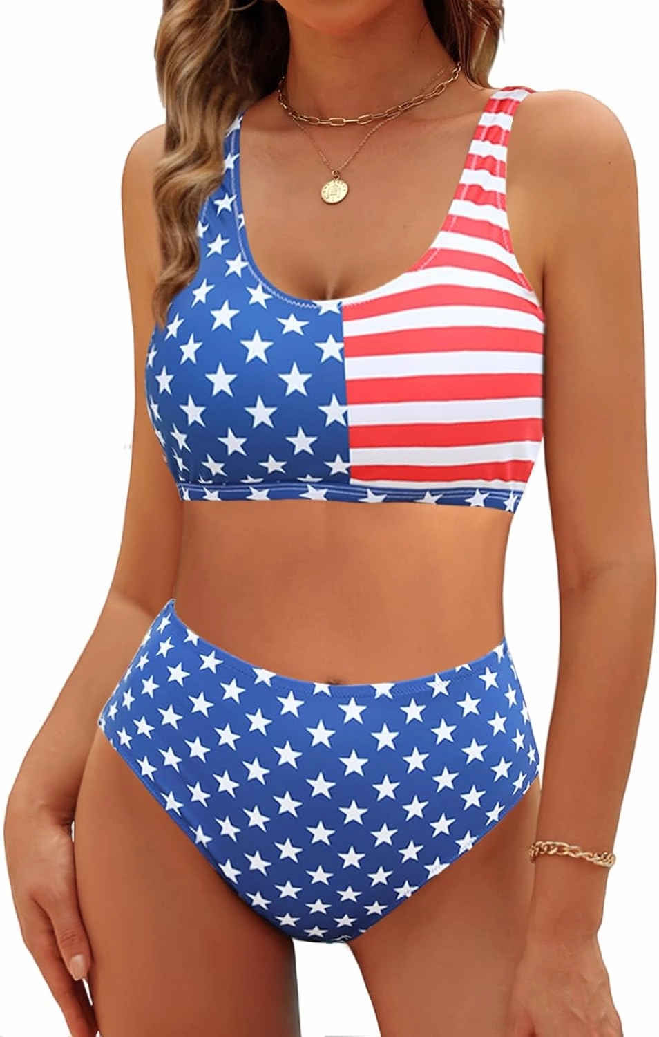 VIMPUNEC High Waisted Bikini Sets for Women Two Piece Tummy Control Swimsuits Sporty High Cut Bathing Suit