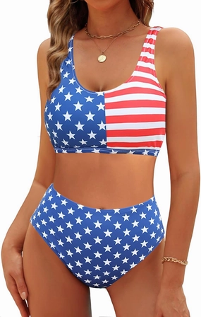 VIMPUNEC High Waisted Bikini Sets for Women Two Piece Tummy Control Swimsuits Sporty High Cut Bathing Suit