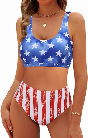 VIMPUNEC High Waisted Bikini Sets for Women Two Piece Tummy Control Swimsuits Sporty High Cut Bathing Suit