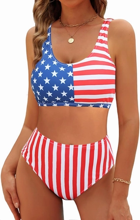 VIMPUNEC High Waisted Bikini Sets for Women Two Piece Tummy Control Swimsuits Sporty High Cut Bathing Suit